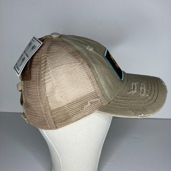 C.C. Pony Caps Women's Ponytail Hat Sunflower Patch Distresssed Style New - Picture 2 of 10